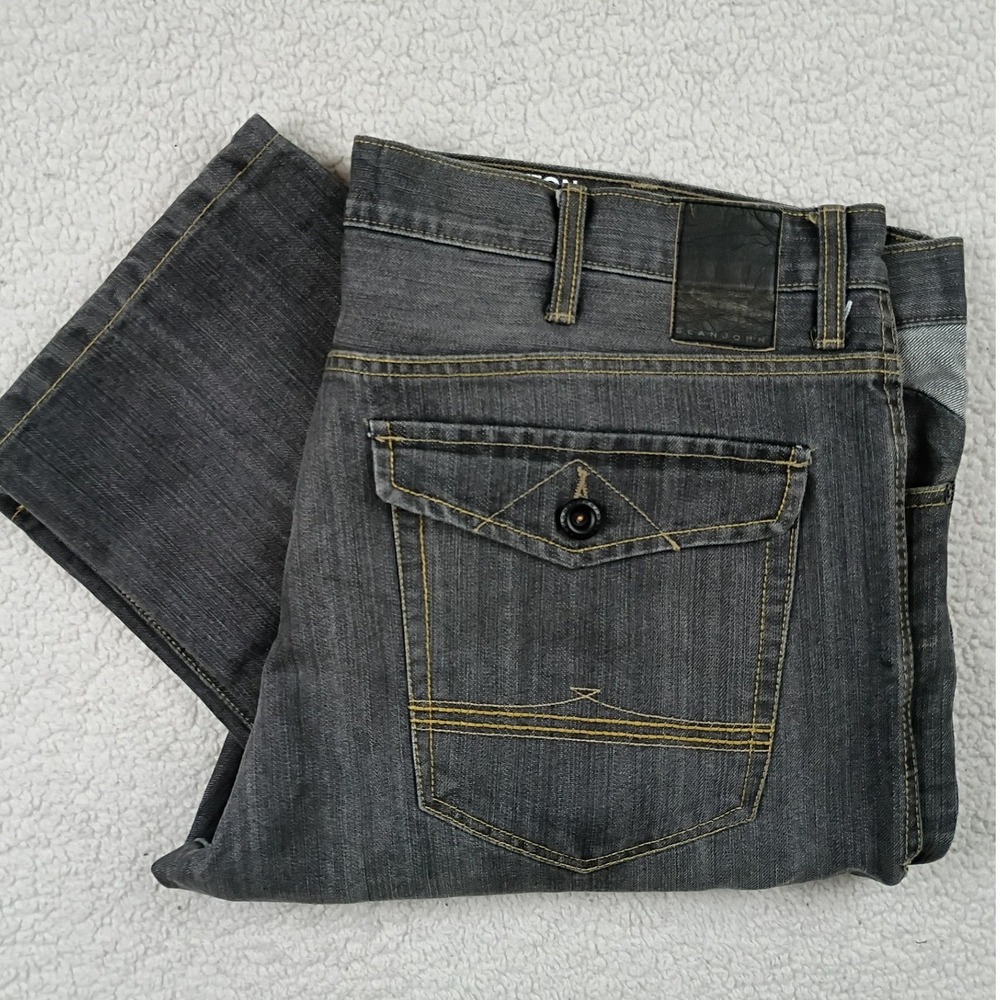 Sean John Clayton Slim Straight Jean Mens 40x32 Gray Contrast Stitch Flap Pocket